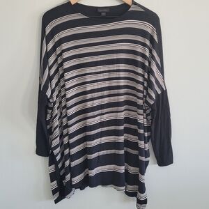 J. Jill Wearever Collection Top Womens Large Tunic Black White Striped Stretch